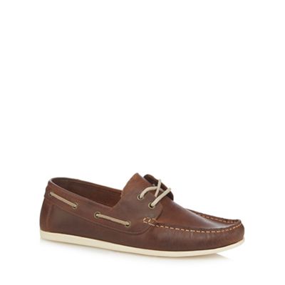 Brown leather slip-on boat shoes